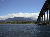 Tasman Bridge and Mt.Wellington, view from Derwent River next to Montagu Bay