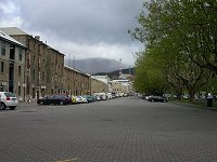 Salamanca Place with Mt.Wellington in the background